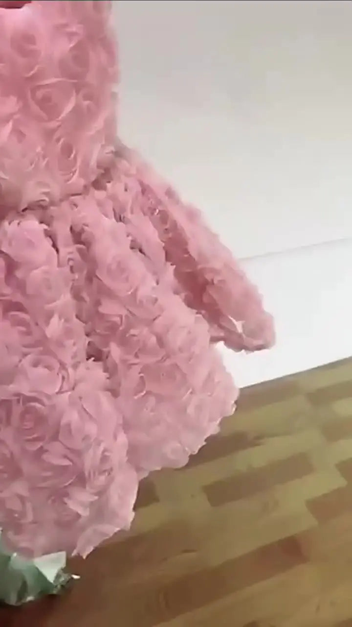 Girls Birthday Princess Dress High-End Dress Pink Three-Dimensional Flower Dress