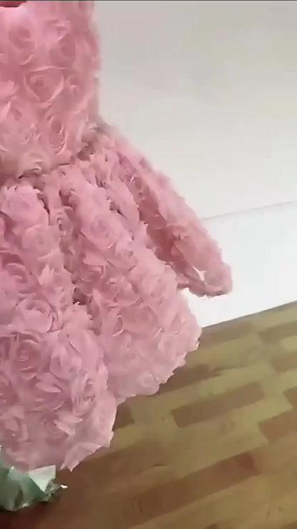 Girls Birthday Princess Dress High-End Dress Pink Three-Dimensional Flower Dress