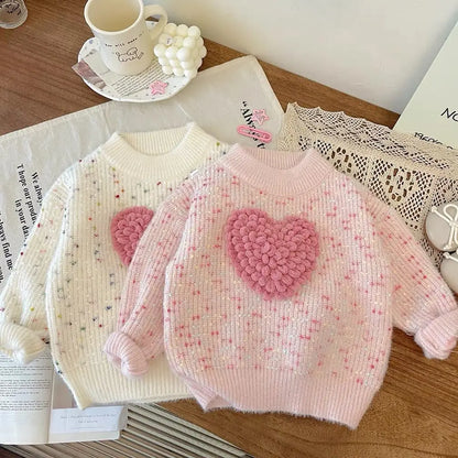 Blusa de punto con forma de corazón para mujer y niña 