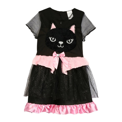 Kids Girls Cat Costume Short Sleeve  Mesh Tulle Dress
