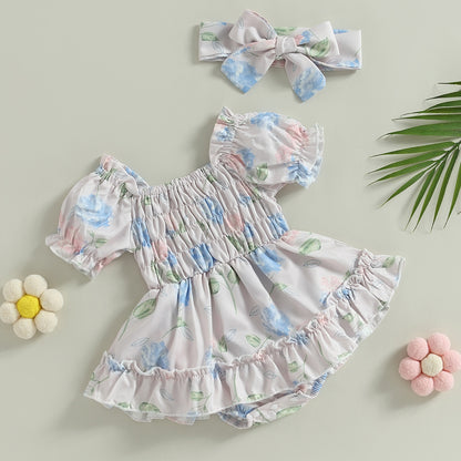 Vestido de bebé vintage floral + diadema