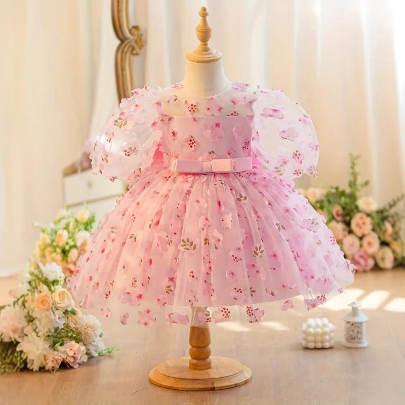 Toddler Girl Baptism Party Dresses Elegant Puff Sleeve