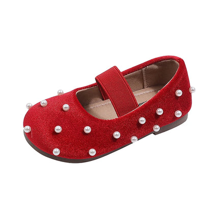 Pearl Girls Flats Shoes Solid Velvet Shallow Elastic Kids Princess Shoes