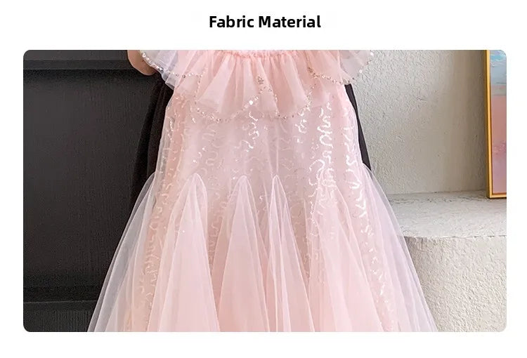 Sleeveless Mesh  Children's Pink Birthday Princess Dress
