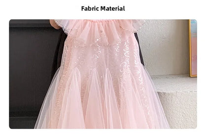 Sleeveless Mesh  Children's Pink Birthday Princess Dress