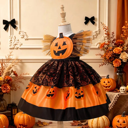 Kids Girls Halloween Pumpkin Tutu Dress