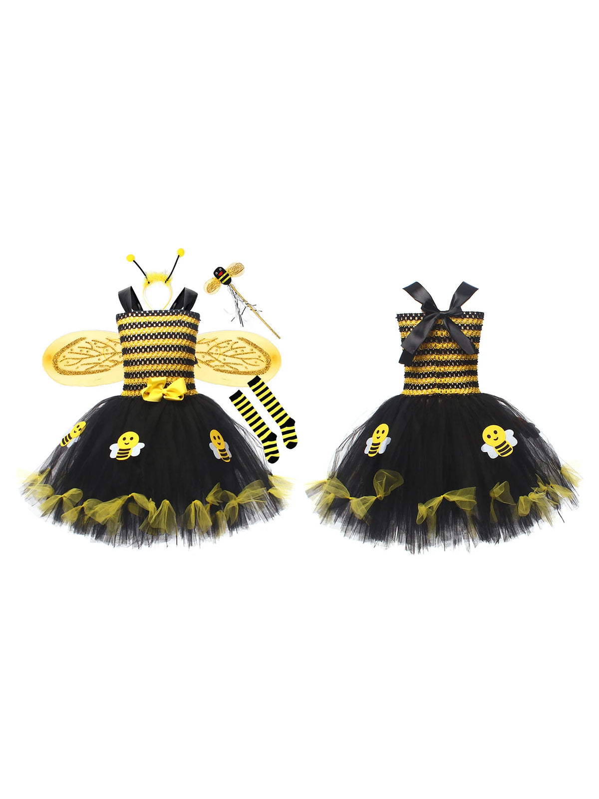 Girls Cosplay Bee Costume Sleeveless Tulle Dress