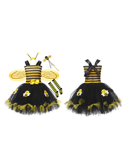Girls Cosplay Bee Costume Sleeveless Tulle Dress