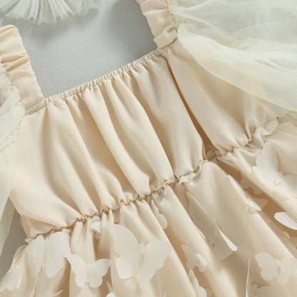 Vestido infantil mariposa beige + Diadema