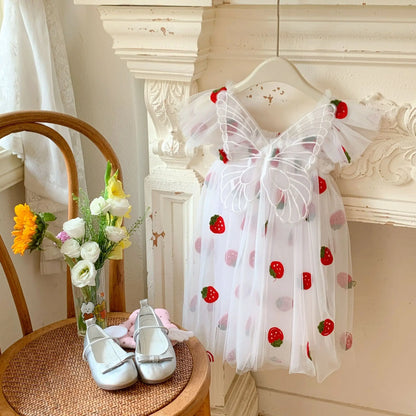 Kids Dress with Wings Embroidered Sleeveless Tulle Gown