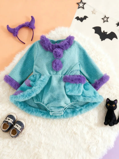 Purple Trim Baby Romper with Bag Halloween Costume Outfit Clothes