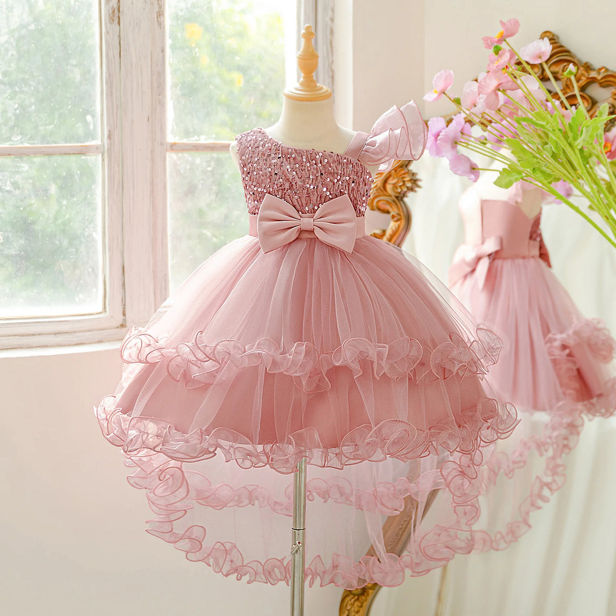 Sequin Birthday Party Flower Girls Dress Elegant