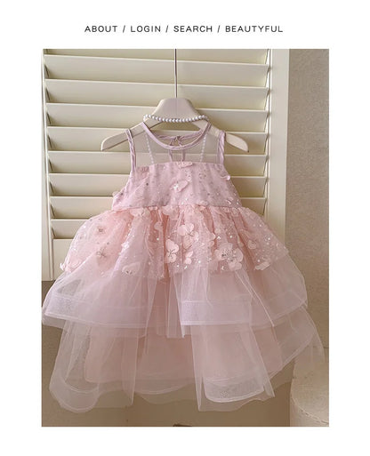 Kids Princess Tulle Dress Butterfly Sleeveless Party Gown