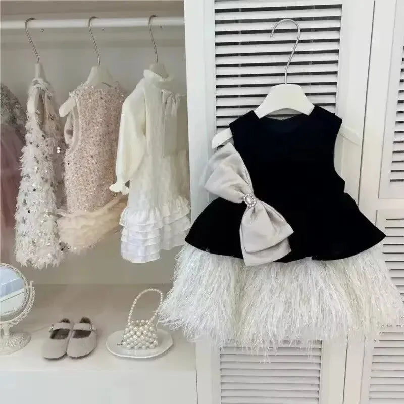 Bow Ostrich Feather Sleeveless Princess Dress
