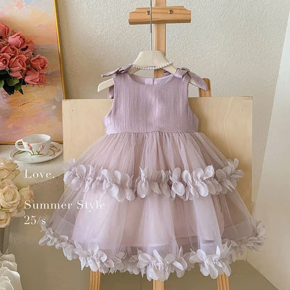 Sleeveless Bow Ruffle Birthday Wedding Flower Girl Tutu Dresses