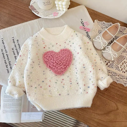 Blusa de punto con forma de corazón para mujer y niña 