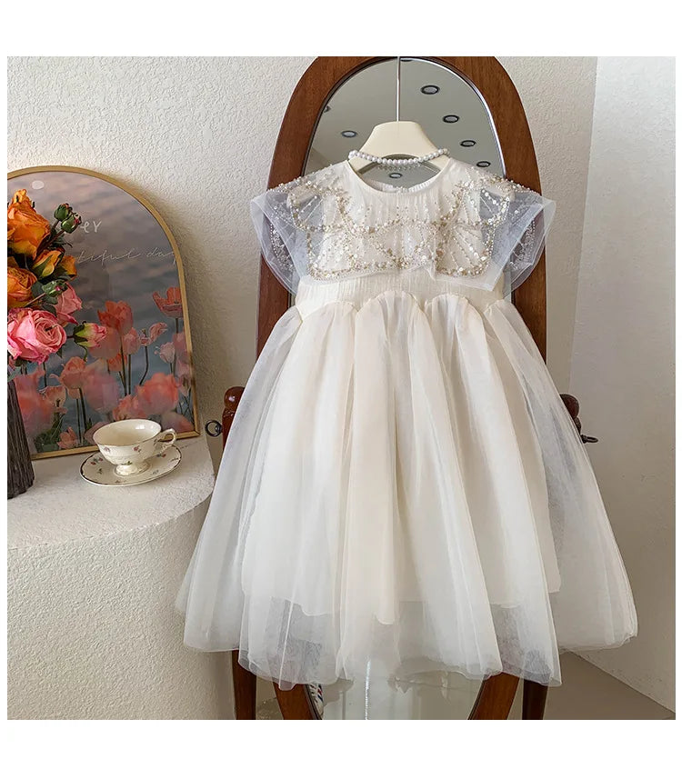 New Summer Square Collar Mesh Splicing Sleeveless Dress