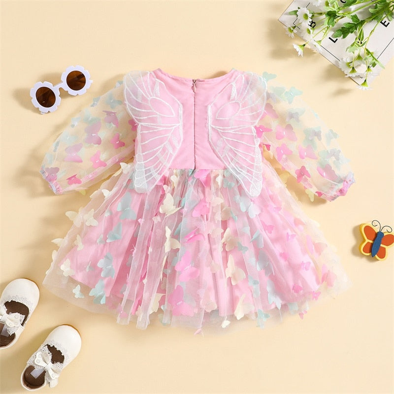 Vestido de bebé de manga larga con mariposas