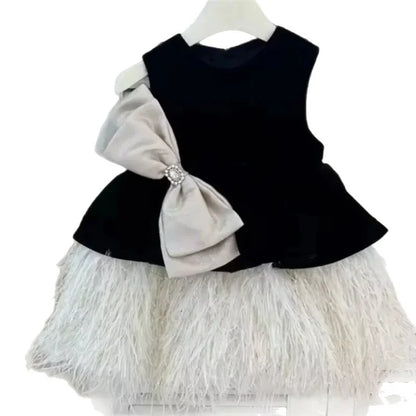 Bow Ostrich Feather Sleeveless Princess Dress