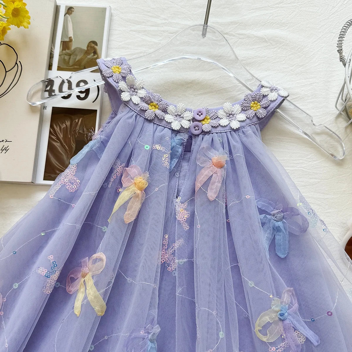 Bow Mesh Girls Puffy Princess Dress