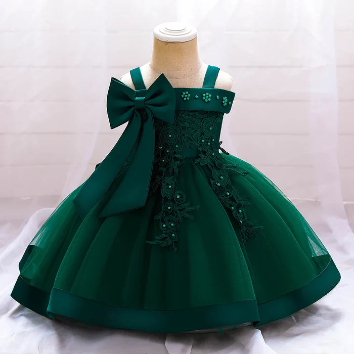 Vestido de fiesta con encaje floral y lazo 