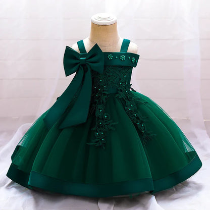 Vestido de fiesta con encaje floral y lazo 