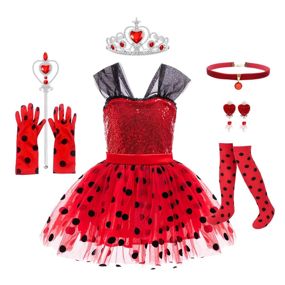 Girl Polka Dot Princess Dress Ladybug Dress
