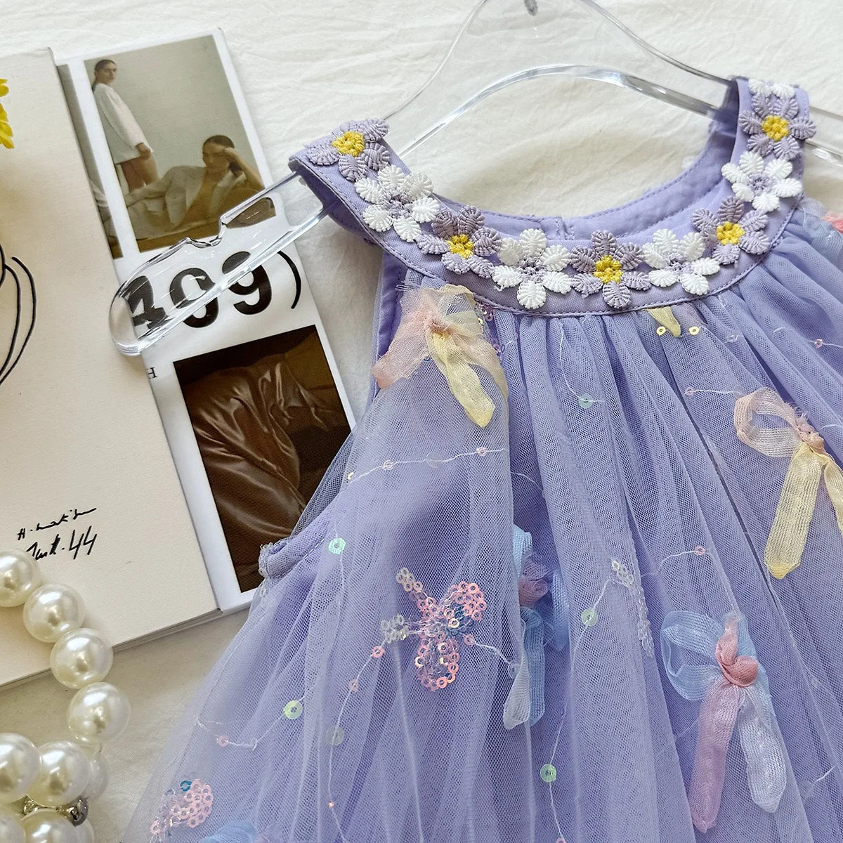 Bow Mesh Girls Puffy Princess Dress