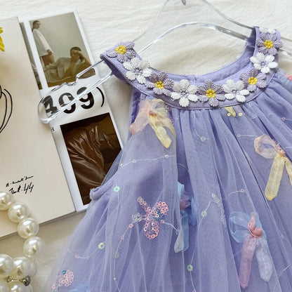 Bow Mesh Girls Puffy Princess Dress