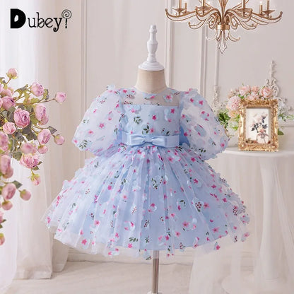 Toddler Girl Baptism Party Dresses Elegant Puff Sleeve
