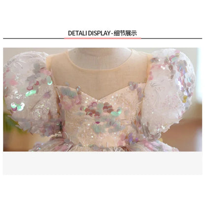 Kids Birthday Party Luxury Fluffy Ball Gown Wedding Prom Formal Lace Dress