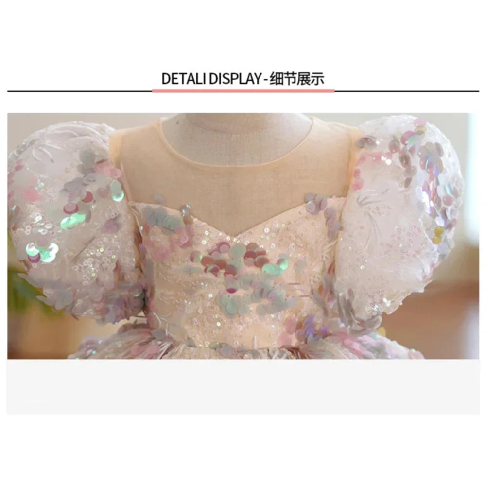 Kids Birthday Party Luxury Fluffy Ball Gown Wedding Prom Formal Lace Dress