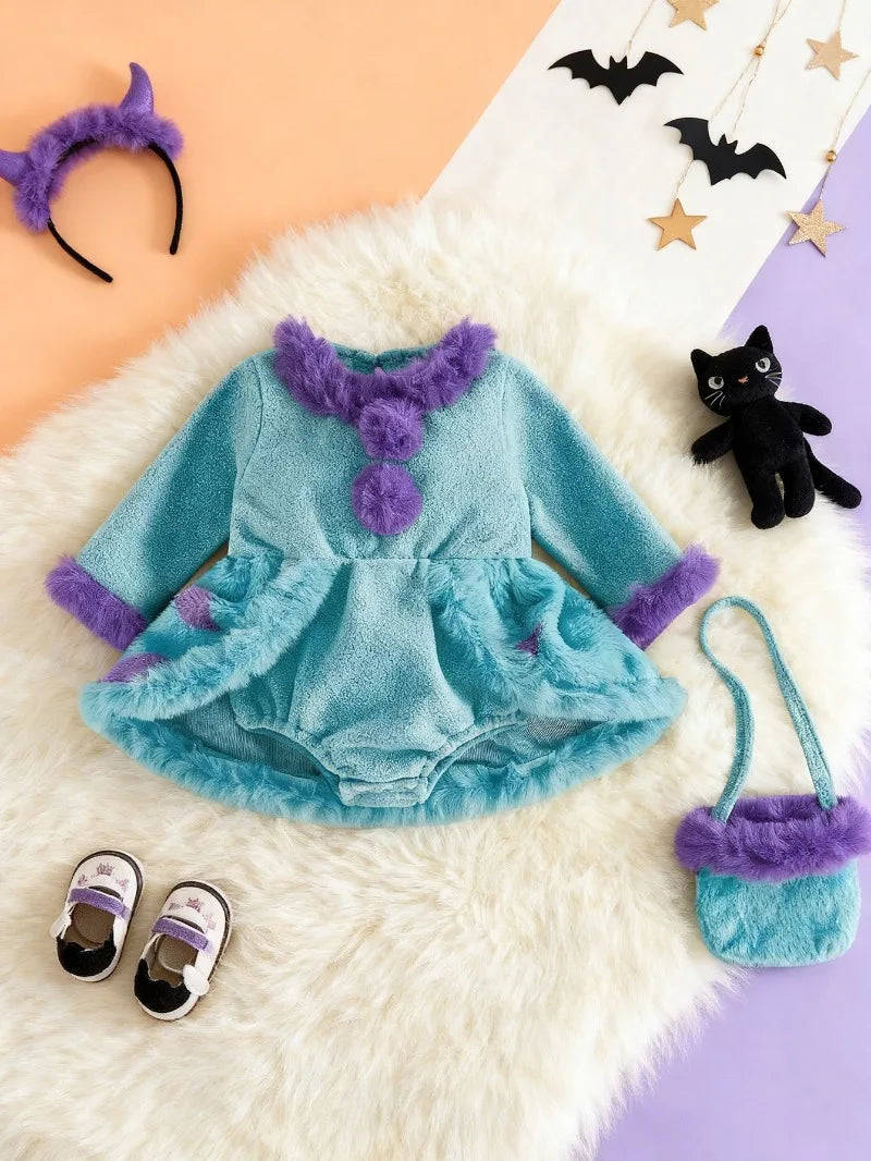 Purple Trim Baby Romper with Bag Halloween Costume Outfit Clothes