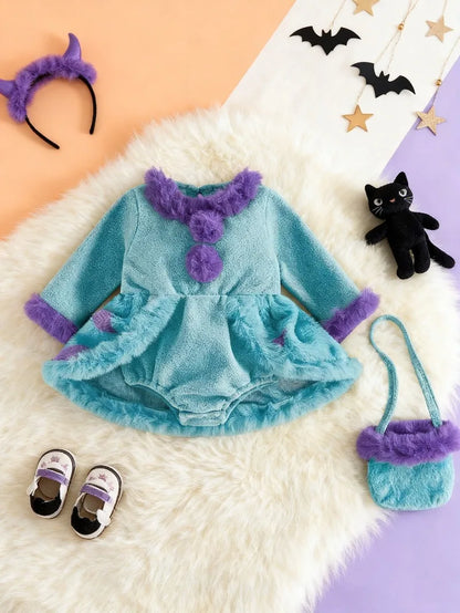 Purple Trim Baby Romper with Bag Halloween Costume Outfit Clothes
