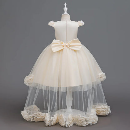 Flower Girl Dress 3D Rose Lace Tulle Sequin Waistband Princess