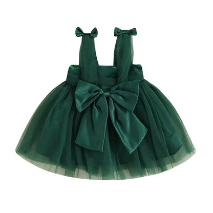 Vestido infantil navideño de tul y lazo