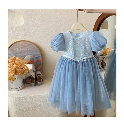 Kids Girl's Sleeveless Dress Pearl Embellished Sweet Skirt