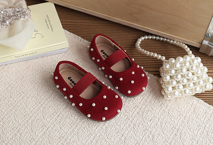 Pearl Girls Flats Shoes Solid Velvet Shallow Elastic Kids Princess Shoes