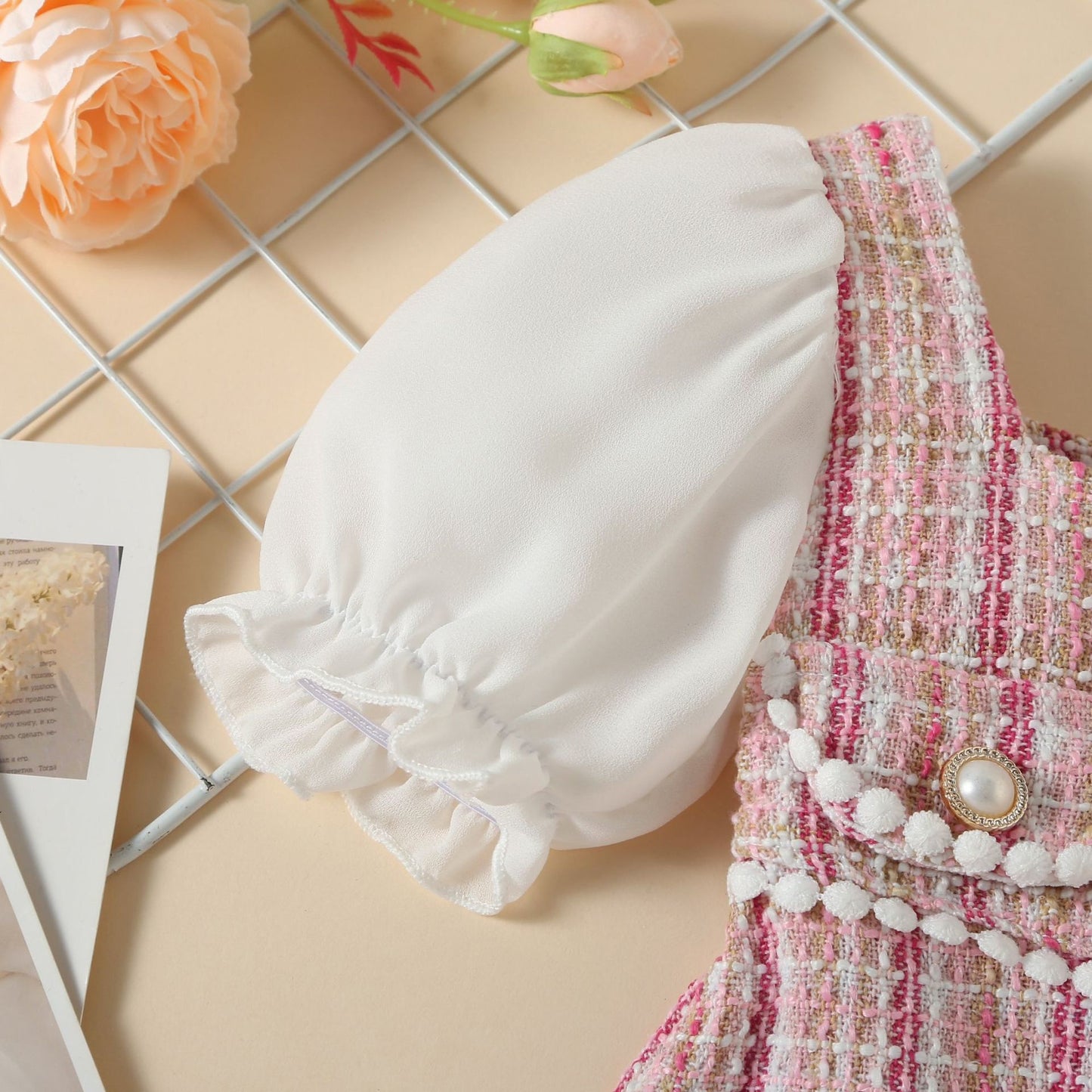 Vestido de cuadros rosa bebé