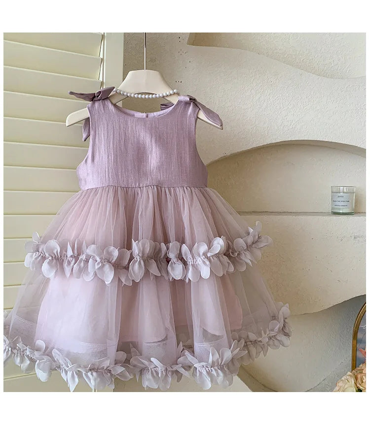 Sleeveless Bow Ruffle Birthday Wedding Flower Girl Tutu Dresses