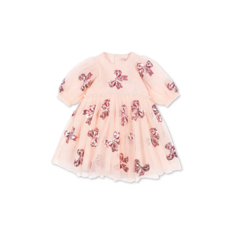Bow Sequin Princess Style Girls Dress