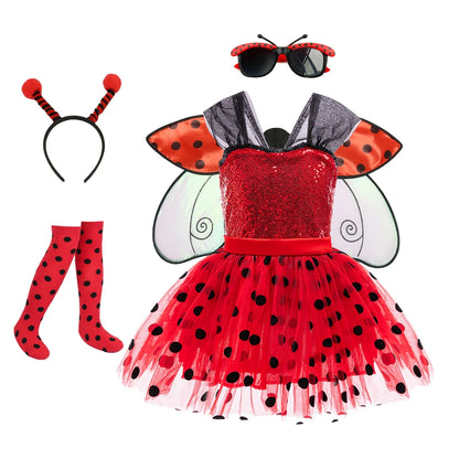 Girl Polka Dot Princess Dress Ladybug Dress