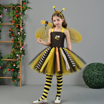 Cute Bee‑Pattern Tulle Tutu Dress for Girls