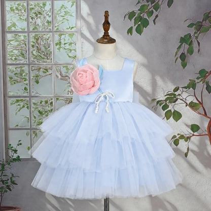 Custom Square 3D Flower Tiered Tulle Luxury Dress Women Wedding Guest Gown