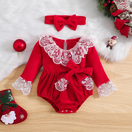 Body de bebé rojo con encaje + diadema