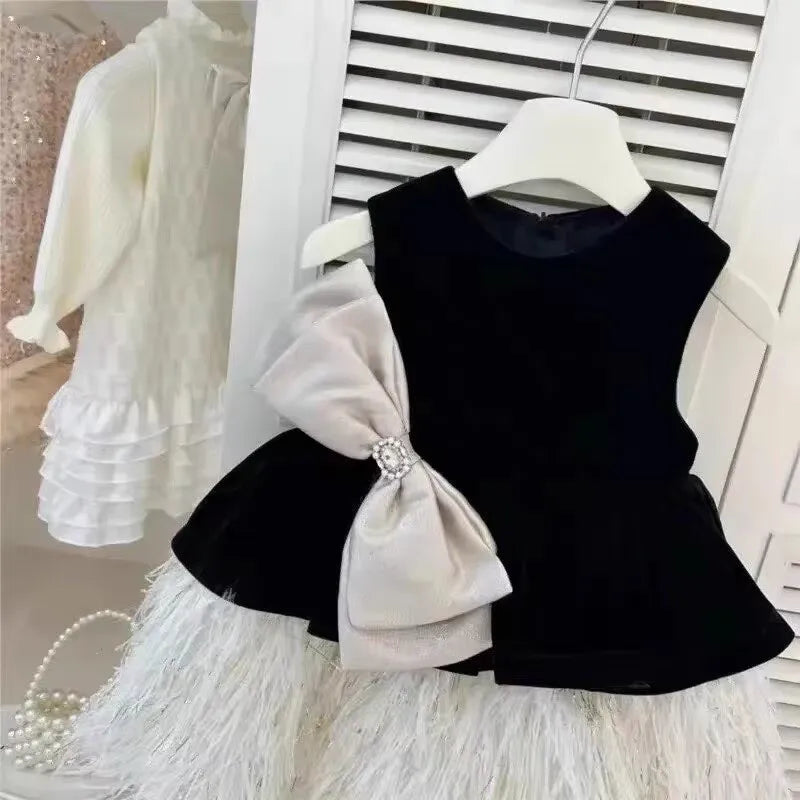 Bow Ostrich Feather Sleeveless Princess Dress