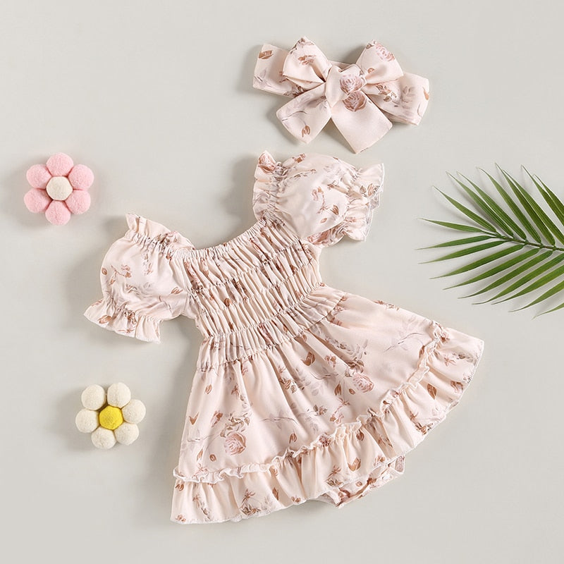 Vestido de bebé vintage floral + diadema