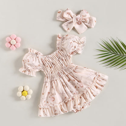 Vestido de bebé vintage floral + diadema