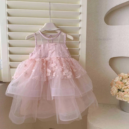 Kids Princess Tulle Dress Butterfly Sleeveless Party Gown