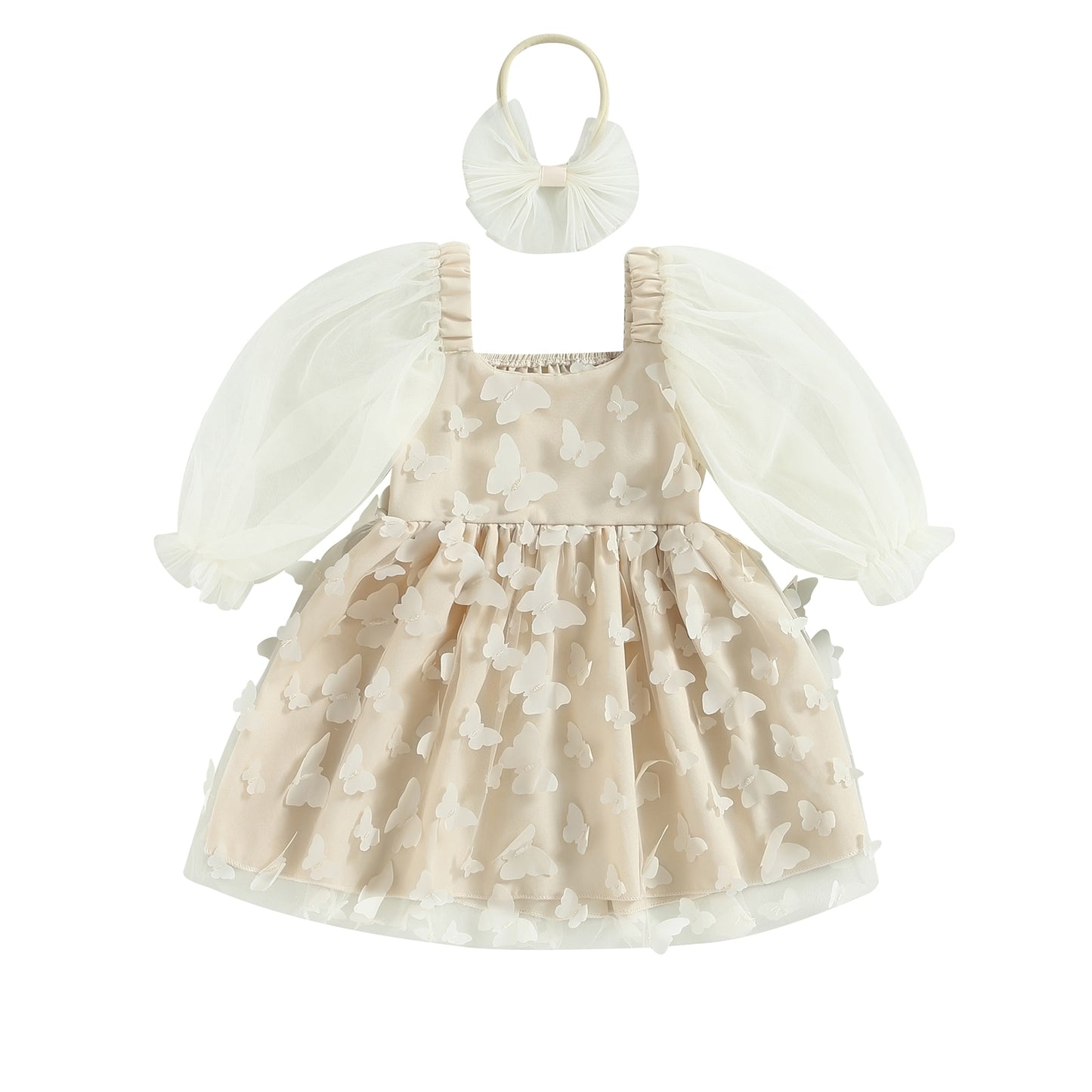 Vestido infantil mariposa beige + Diadema